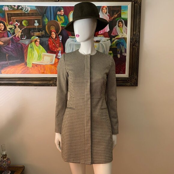 Zara NWOT Brown Black Houndstooth Frock Coat Dress - Picture 3 of 11